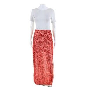 L'atiste Womens Crepe Leaf Printed Elastic Waist Maxi Sheer Skirt Red Size S
